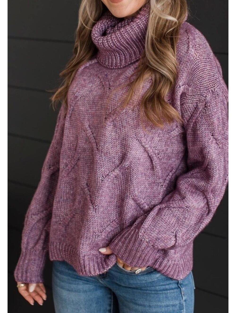Pulse Suéter Cuello Alto Punto Trenzado Lavanda Mujer Talla XS